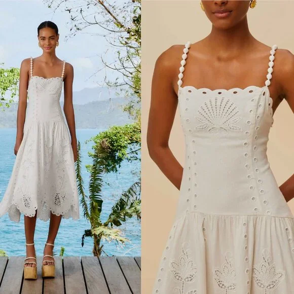 Farm Rio White Midi Dress (Off-White Richelieu) - Picture 1 of 4